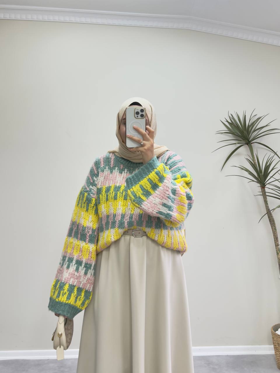 2554 - Oversize Kısa Kazak - Renkli