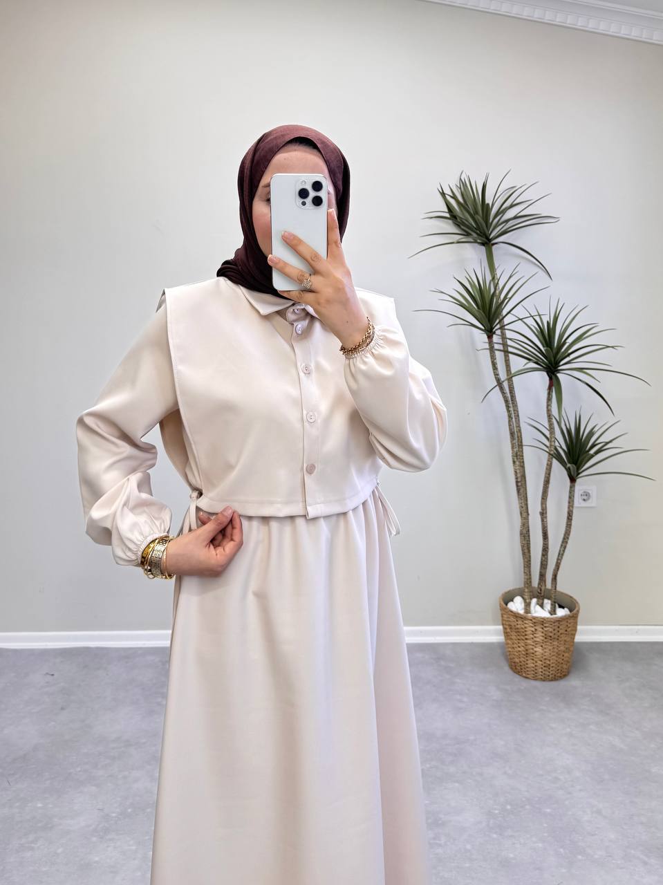 1397 - Yelekli Elbise -Bej