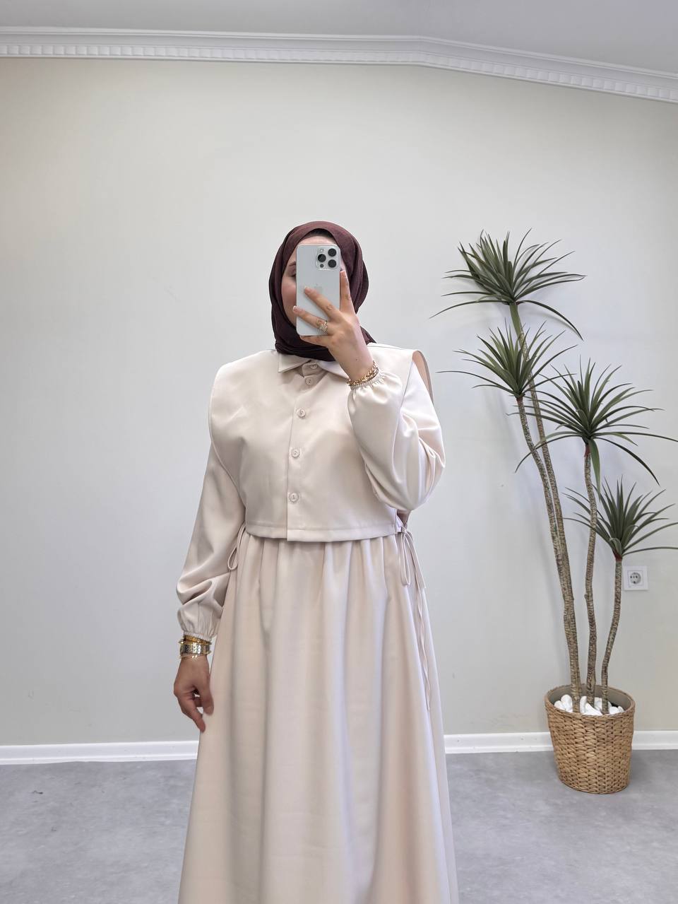 1397 - Yelekli Elbise -Bej