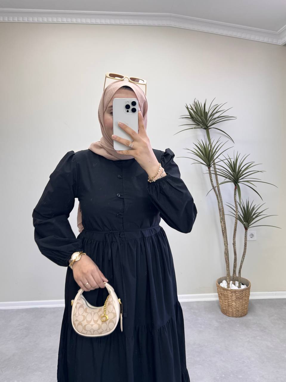 1687 - Katkat Elbise - Siyah