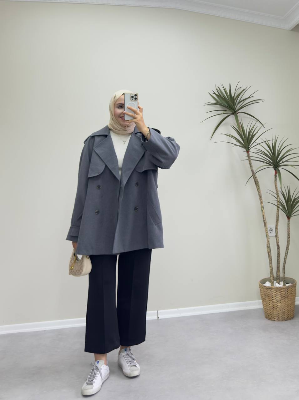 2585 - Deri Kemerli Trençkot - Antrasit