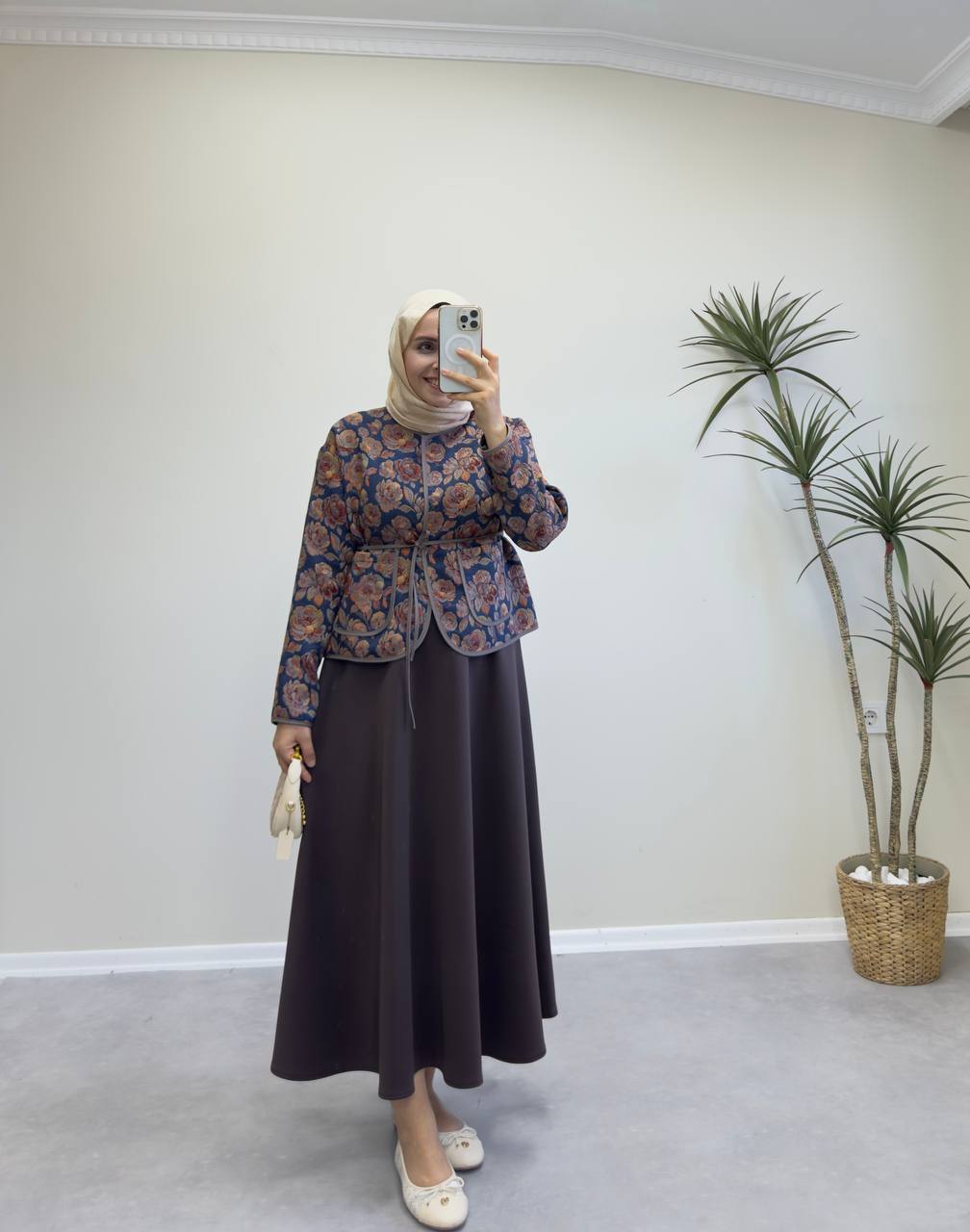 2370 - Jakarlı Ceket - Kahve Çiçekli