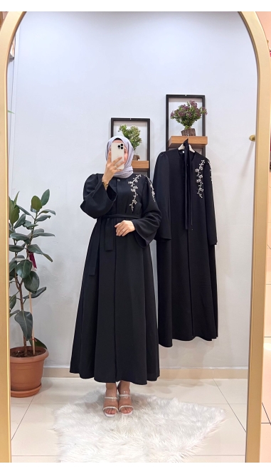 5464 HÜRREM İŞLEMELİ ABAYA – SİYAH