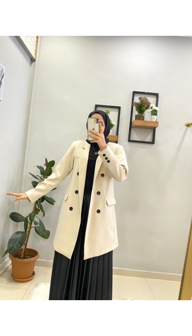 4429 Blazer Ceket - Krem Rengi