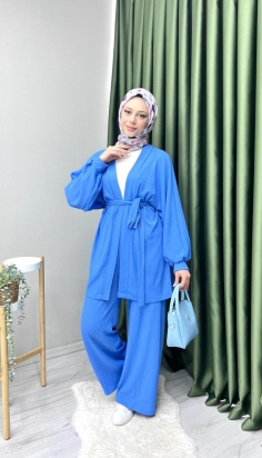 7208 – Bürümcük Kimono Takım – Mavi