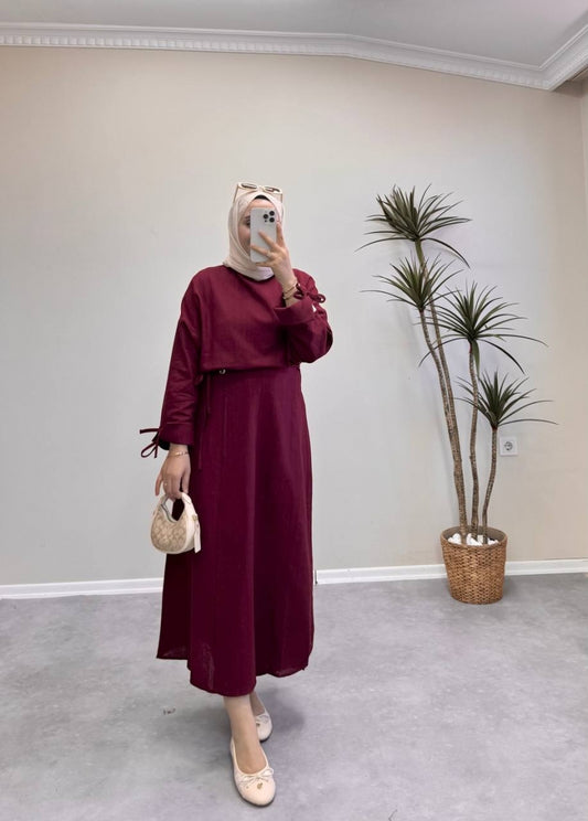 Çapraz Bağlamalı Etek Takım - Bordo
