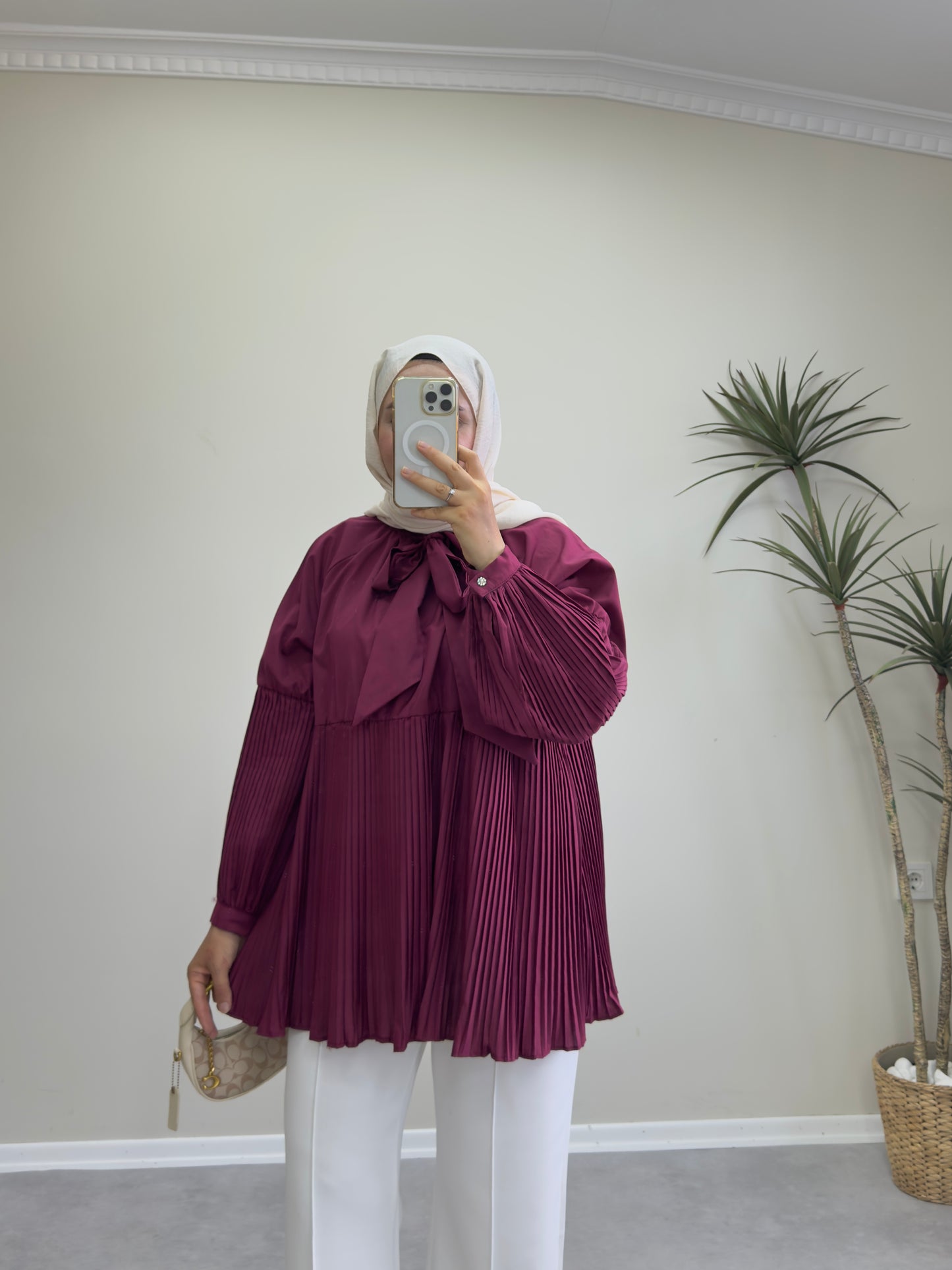 2080 - Kolu Pİliseli Tunik - Bordo