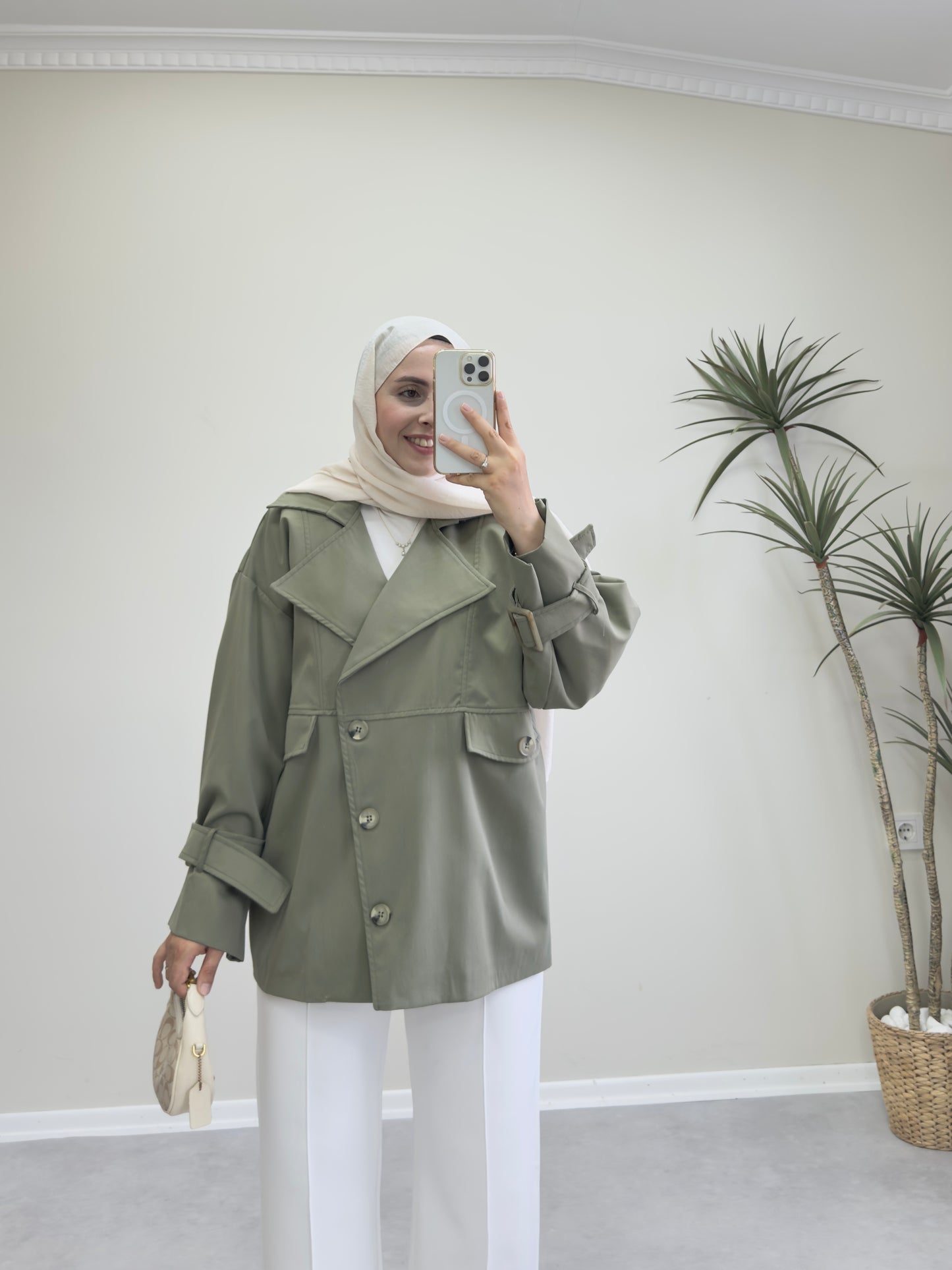 1182 - Düğmeli Trençkot - Haki