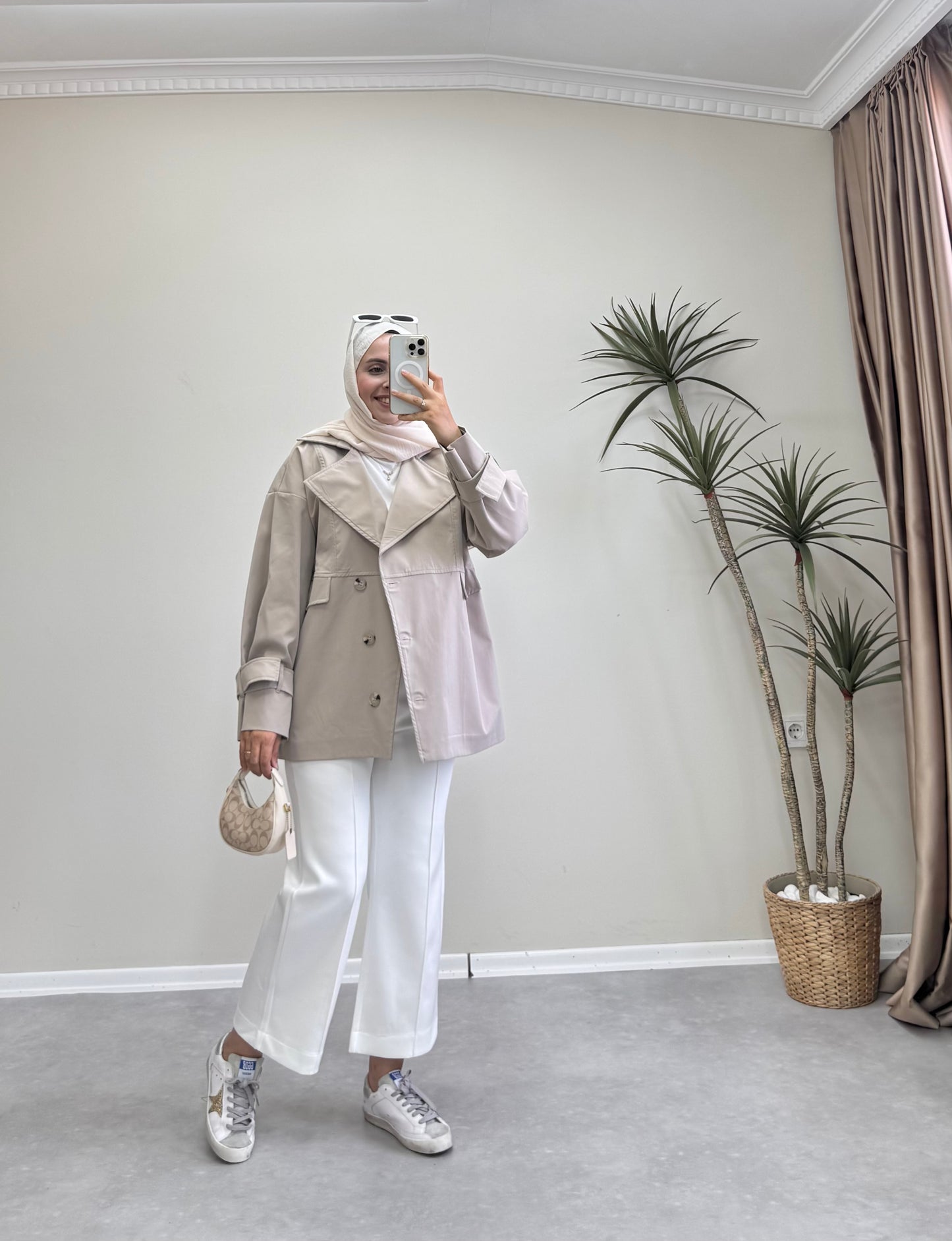 1182 - Düğmeli Trençkot - Taş