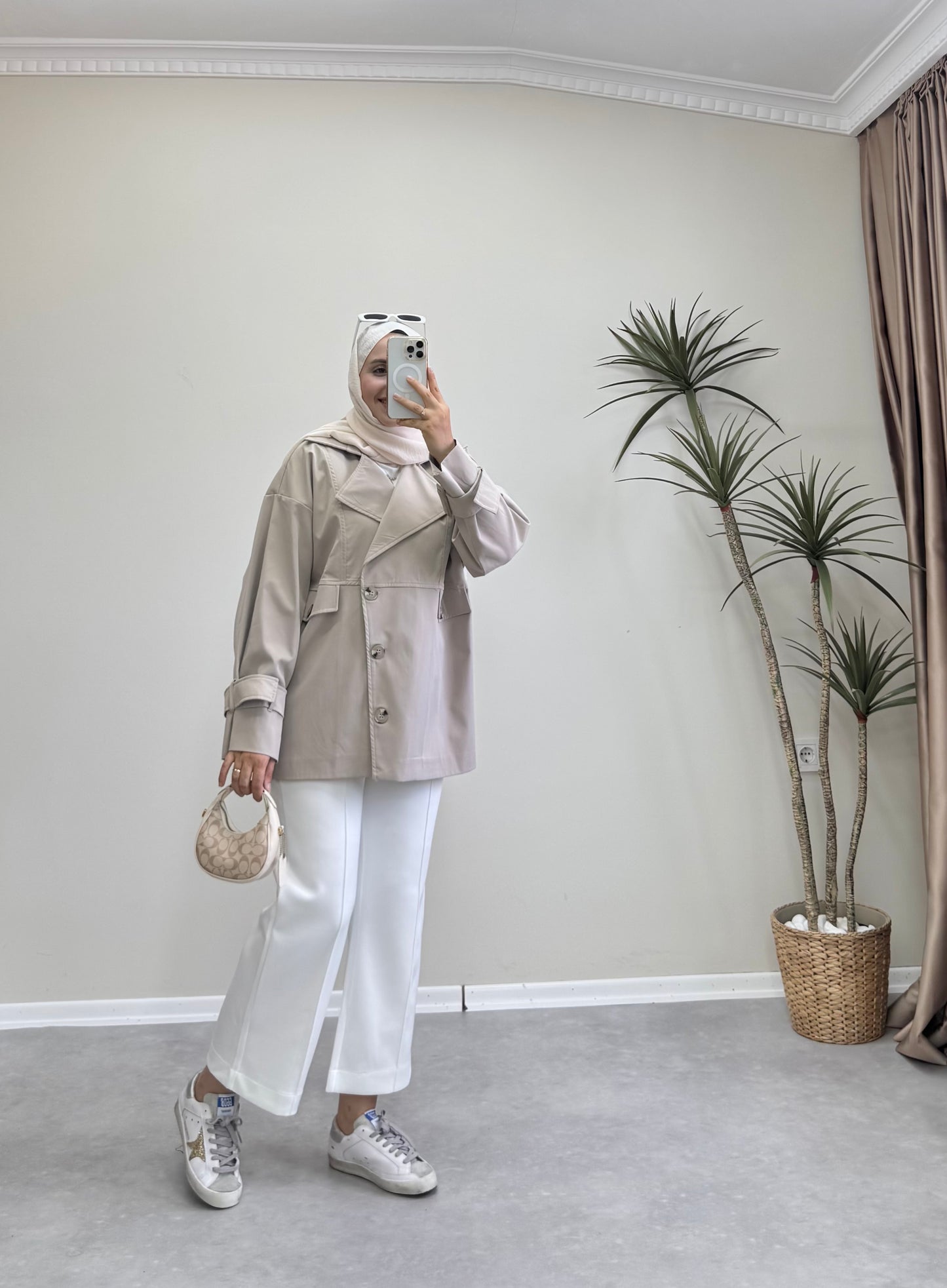 1182 - Düğmeli Trençkot - Taş