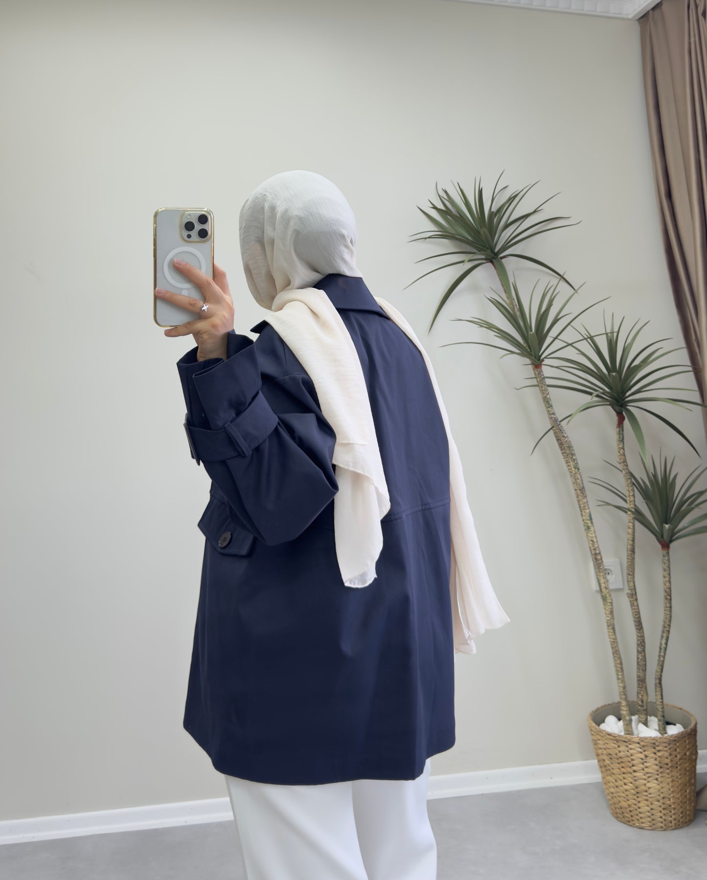 1182 - Düğmeli Trençkot - Lacivert