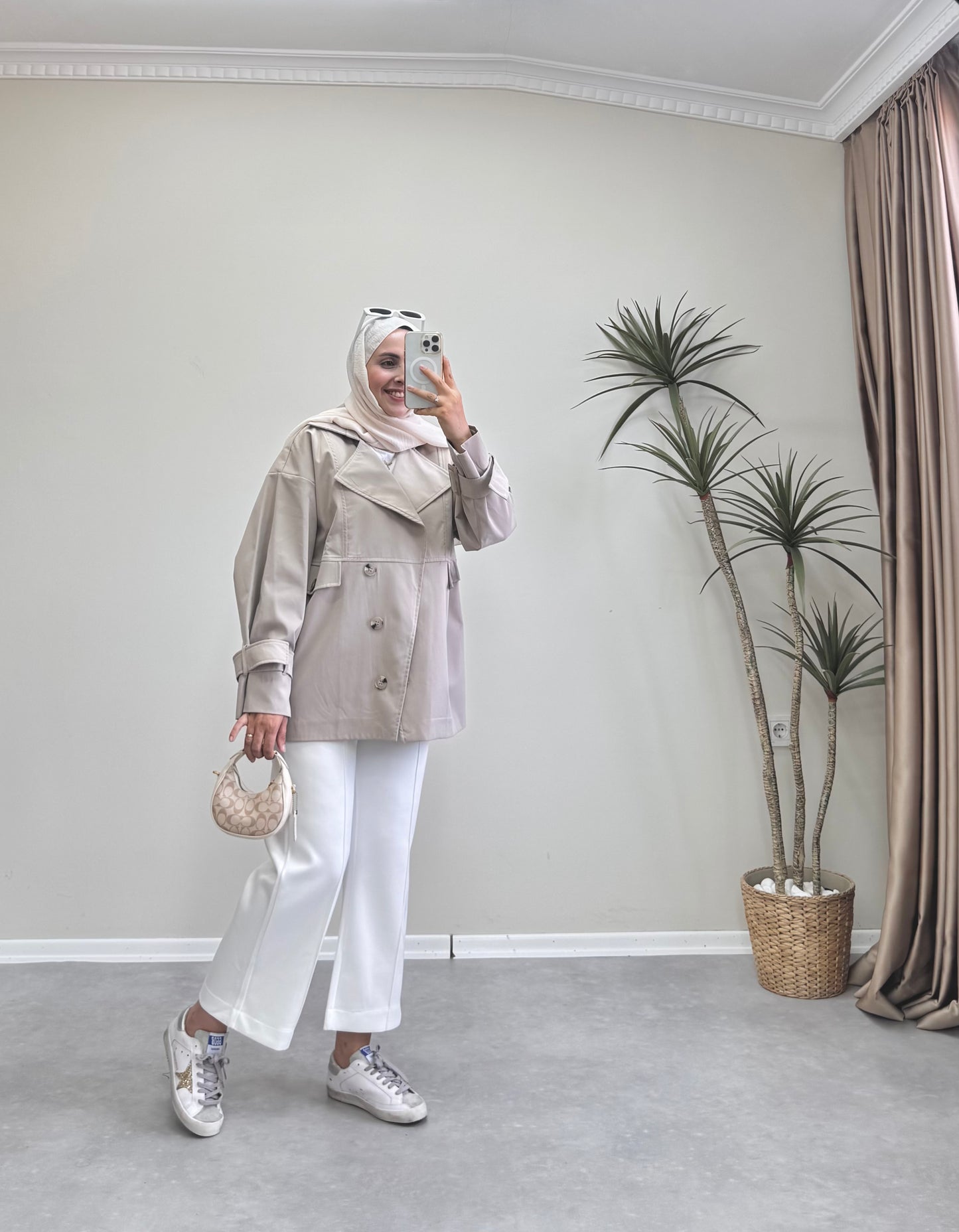 1182 - Düğmeli Trençkot - Taş