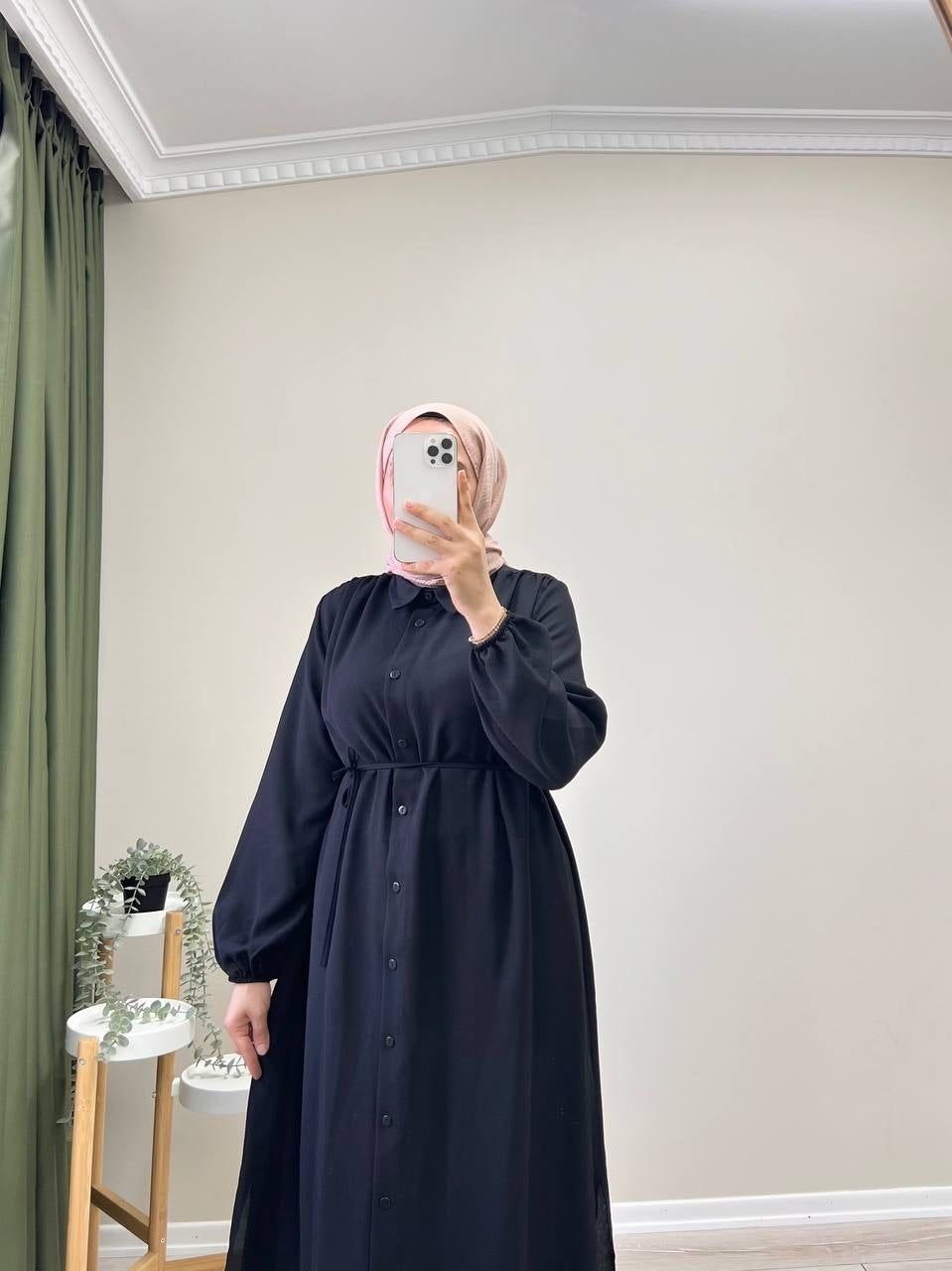 9509 - Uzun Bağlamalı Gömlek - Siyah