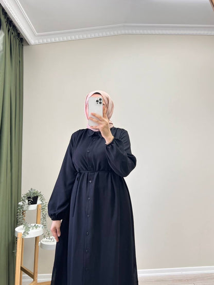 9509 - Uzun Bağlamalı Gömlek - Siyah