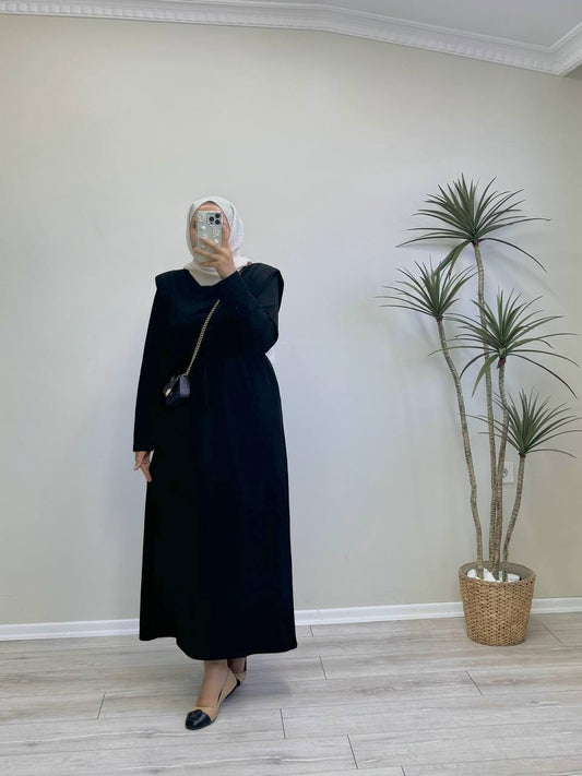 0143 - Vatkalı Elbise - Siyah