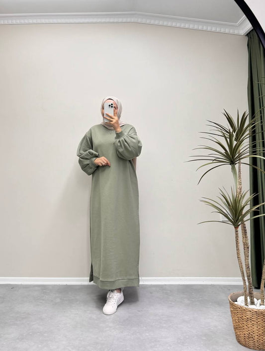 0703 - Sweat Elbise -Haki