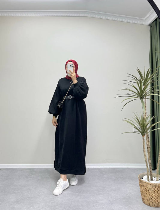 0703 - Sweat Elbise - Siyah