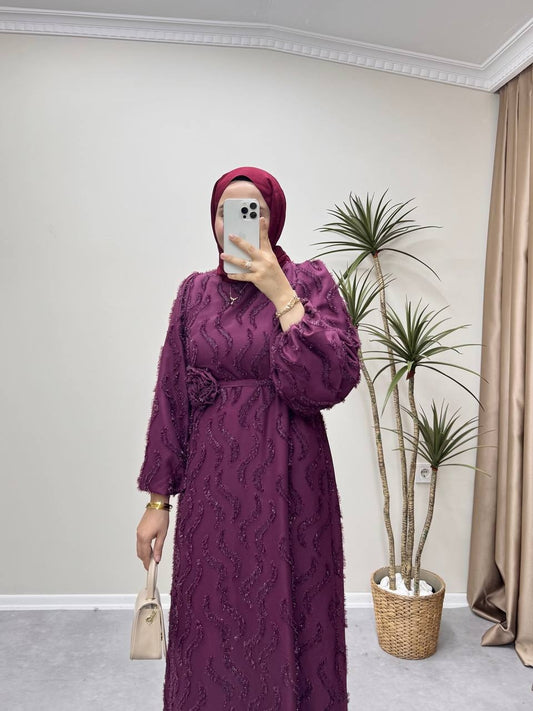 1083 - Parlak Şifon Elbise - Bordo