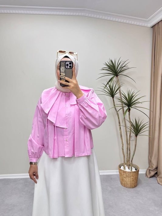 1175 - Fırfır Yaka Gömlek - Pembe