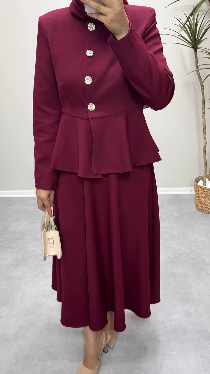 1335 - Volanlı Etek Takım -Bordo