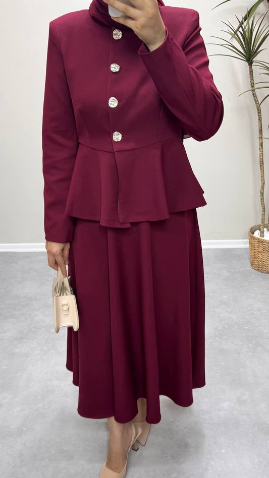 1335 - Volanlı Etek Takım -Bordo