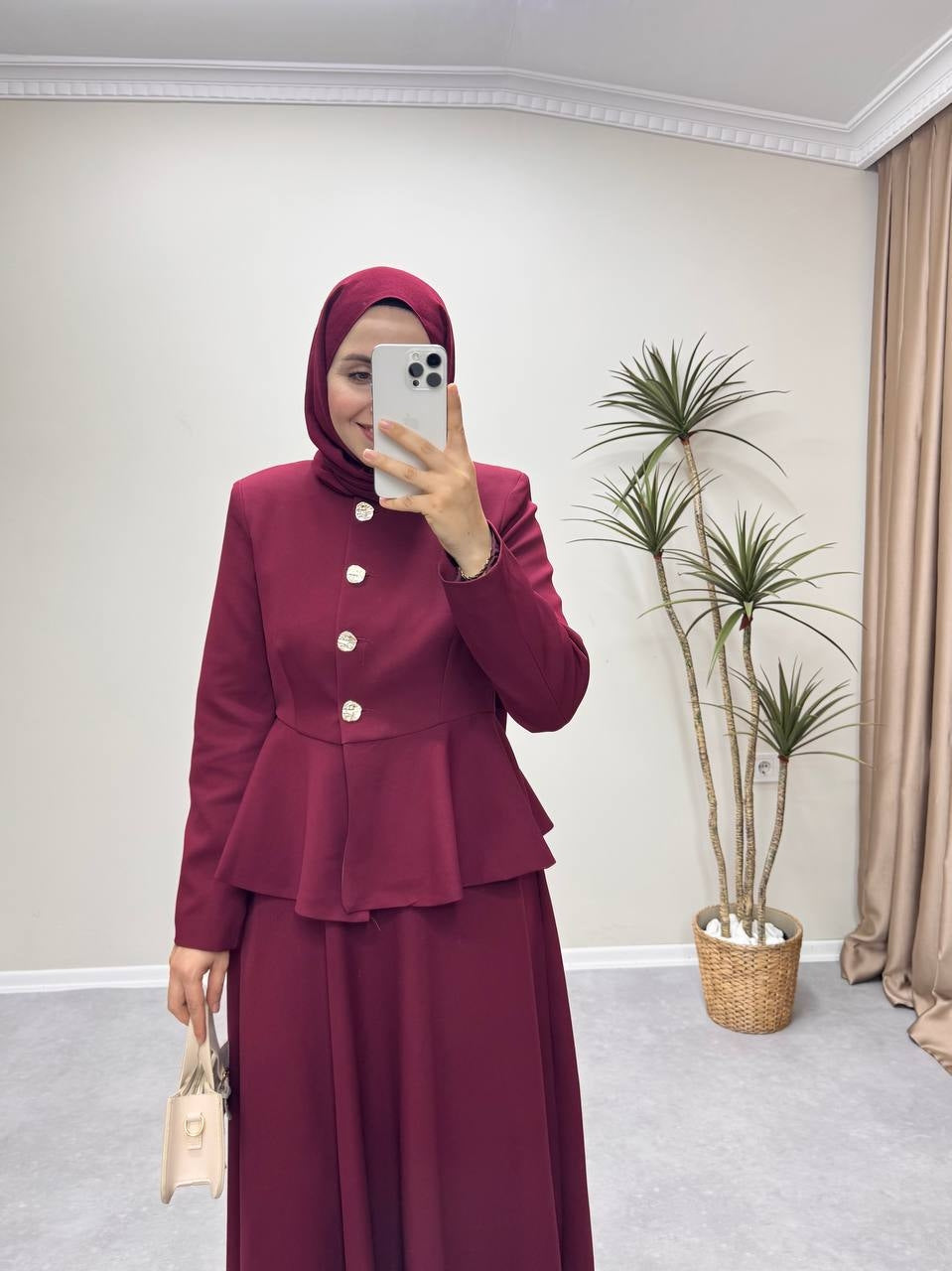1335 - Volanlı Etek Takım -Bordo
