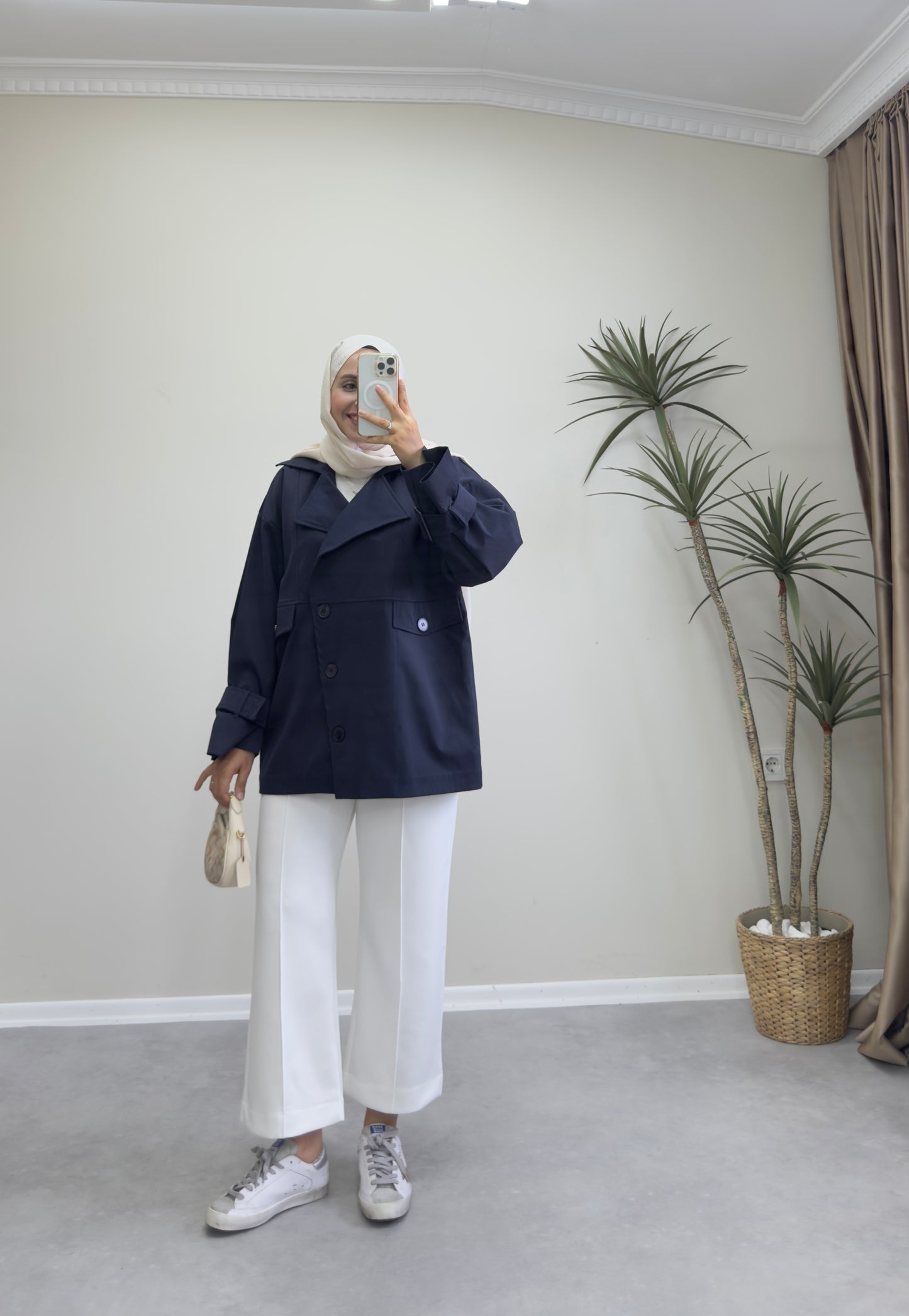 1182 - Düğmeli Trençkot - Lacivert