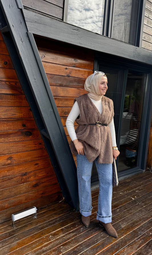 2714 - Kürk Yelek - Kahve