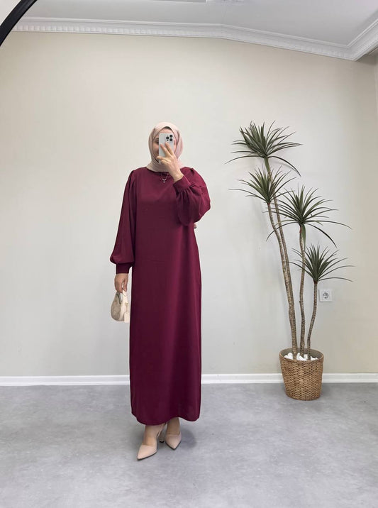 7154 - Kemerli Kalem Elbise - Bordo