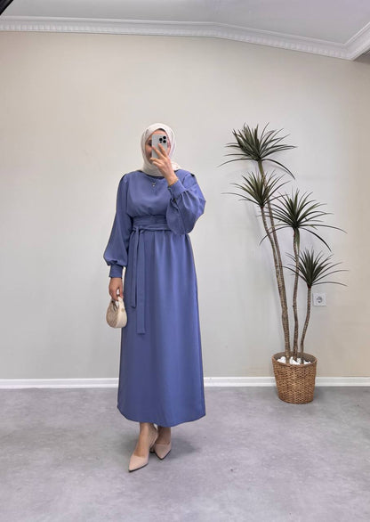 7154 - Kemerli Kalem Elbise - Leylak