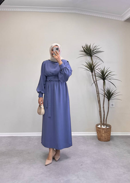 7154 - Kemerli Kalem Elbise - Leylak