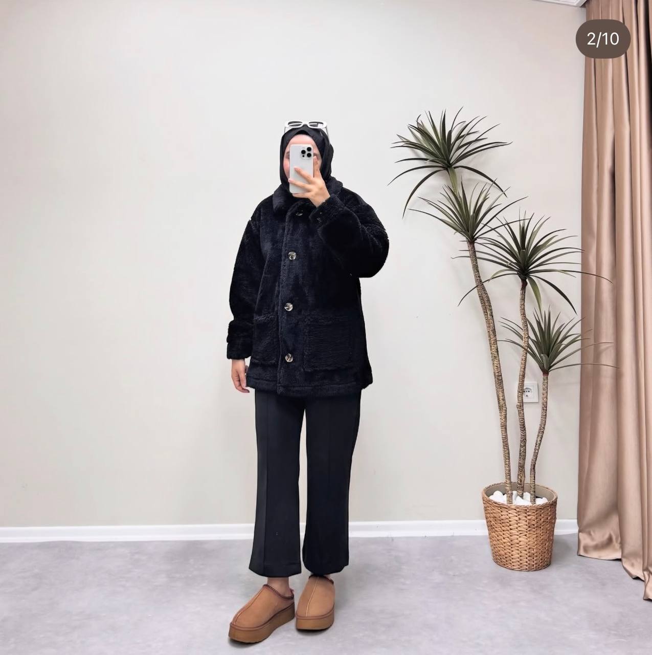 0840 - Peluş mont - Siyah