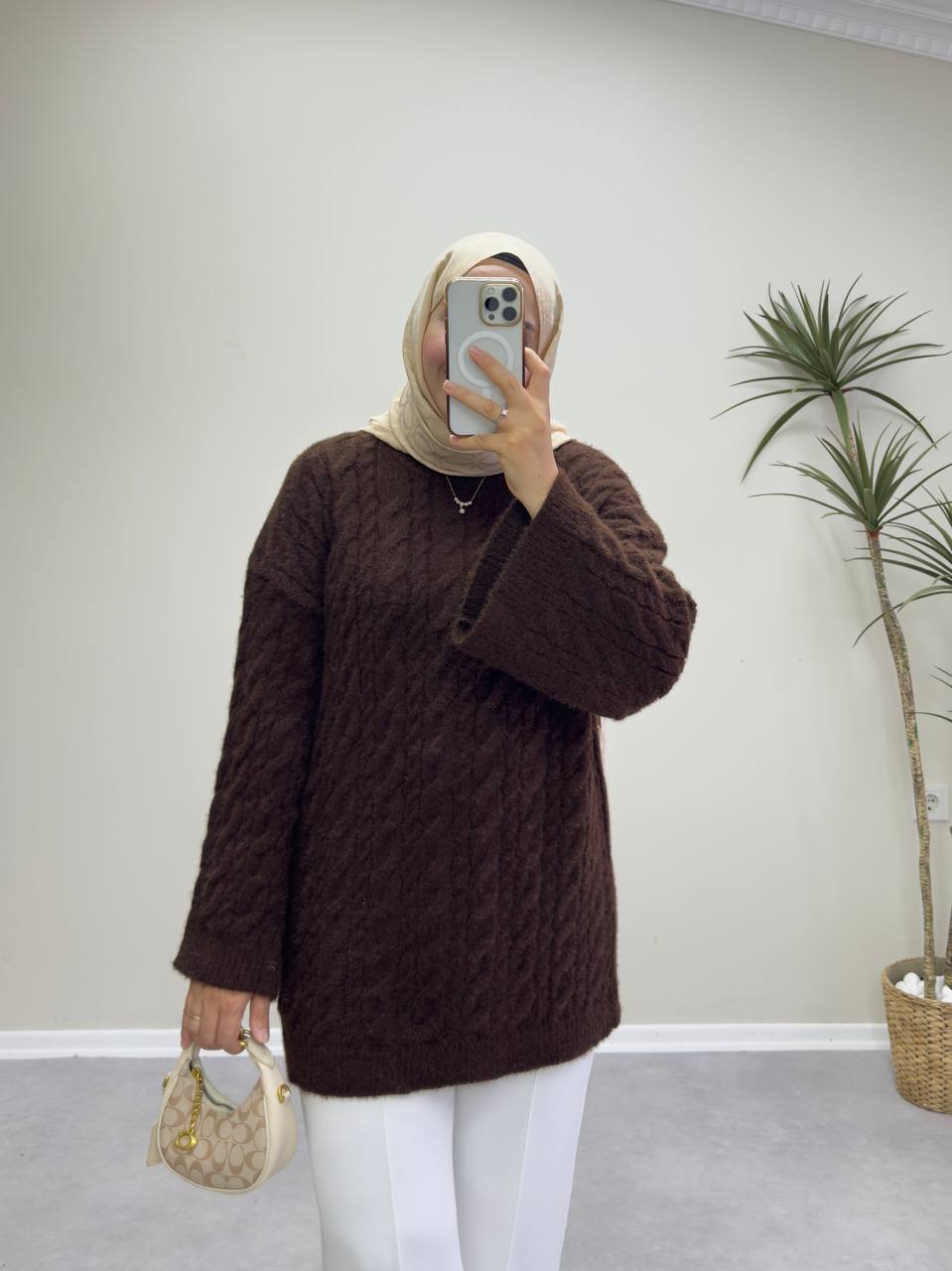 2653 - Örgülü Triko Kazak - Acı Kahve