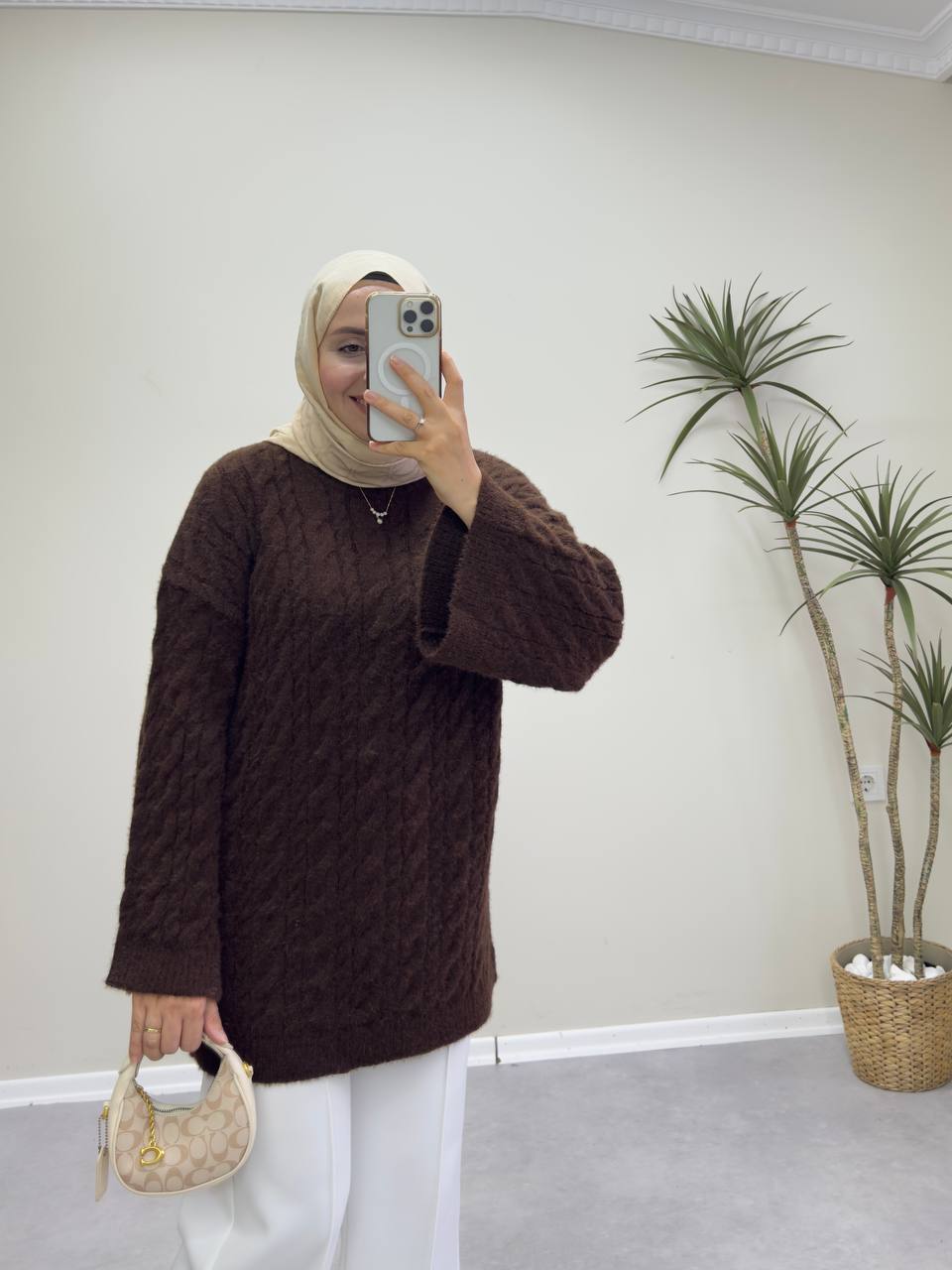 2653 - Örgülü Triko Kazak - Acı Kahve