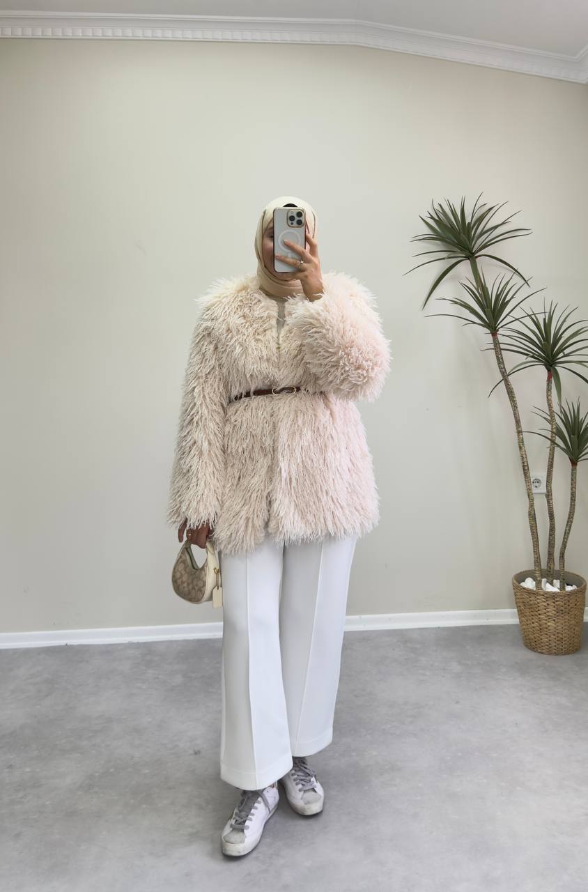 2646 - Tüylü Ceket - Krem