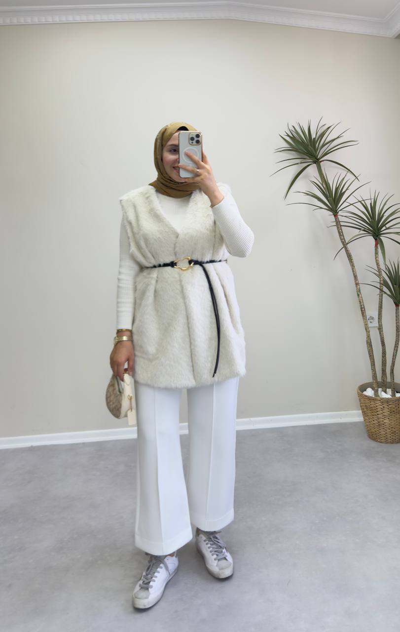 2714 - Kürk Yelek - Krem