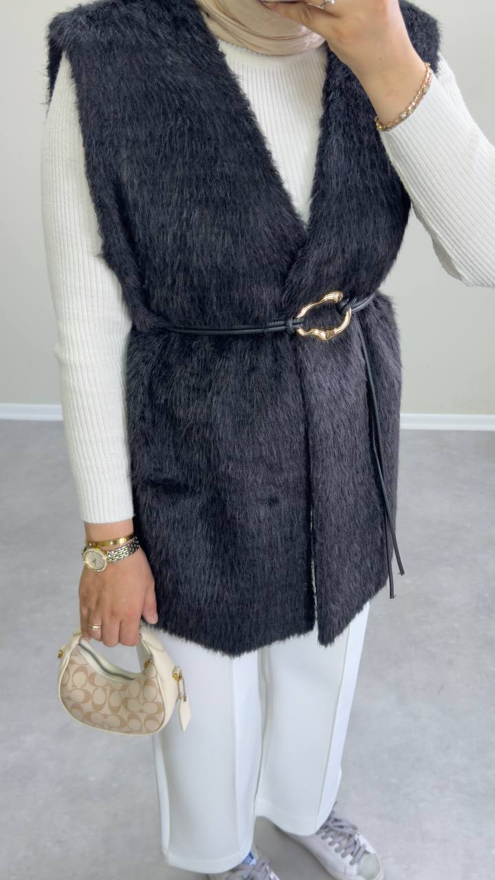 2714 - Kürk Yelek - Siyah