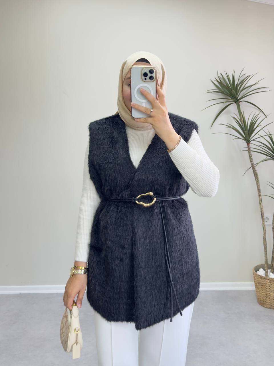 2714 - Kürk Yelek - Siyah