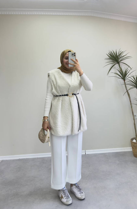 2714 - Kürk Yelek - Krem