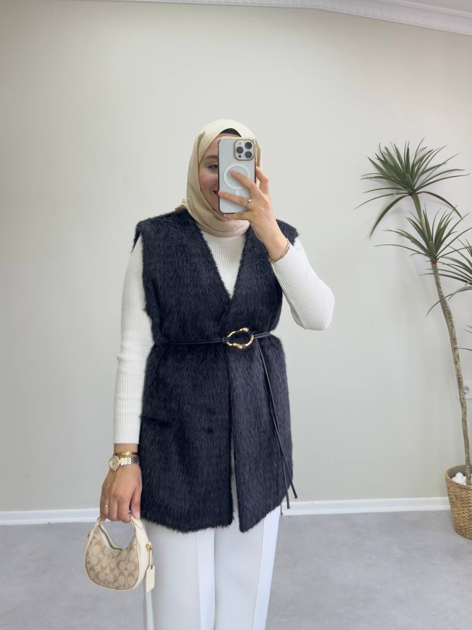 2714 - Kürk Yelek - Siyah