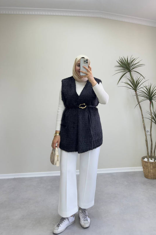 2714 - Kürk Yelek - Siyah