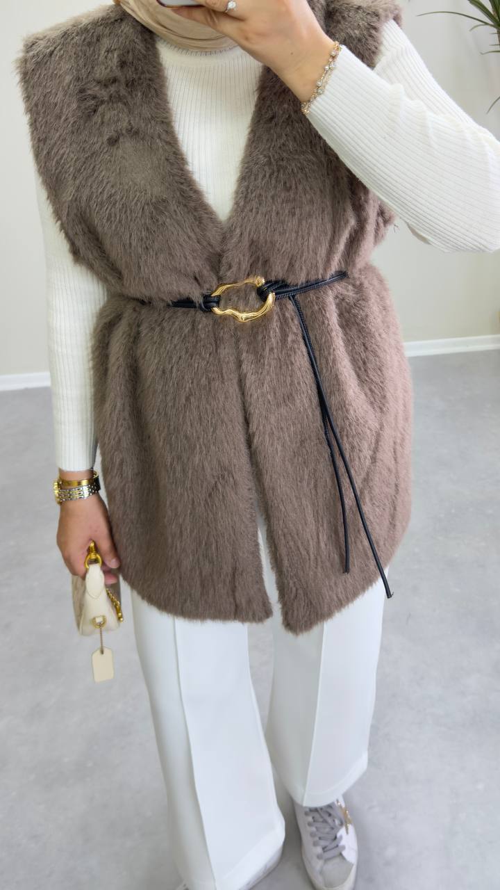 2714 - Kürk Yelek - Kahve