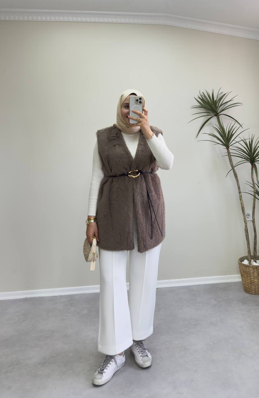 2714 - Kürk Yelek - Kahve