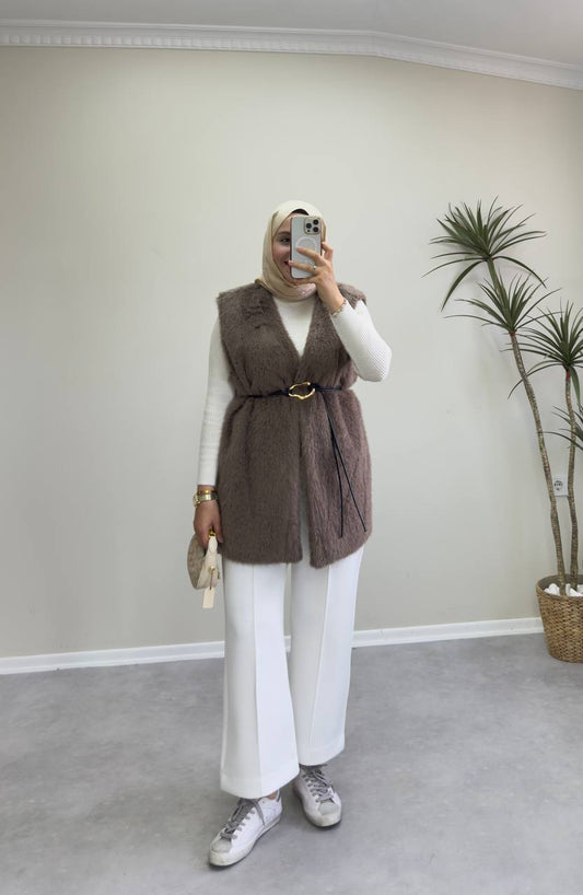 2714 - Kürk Yelek - Kahve