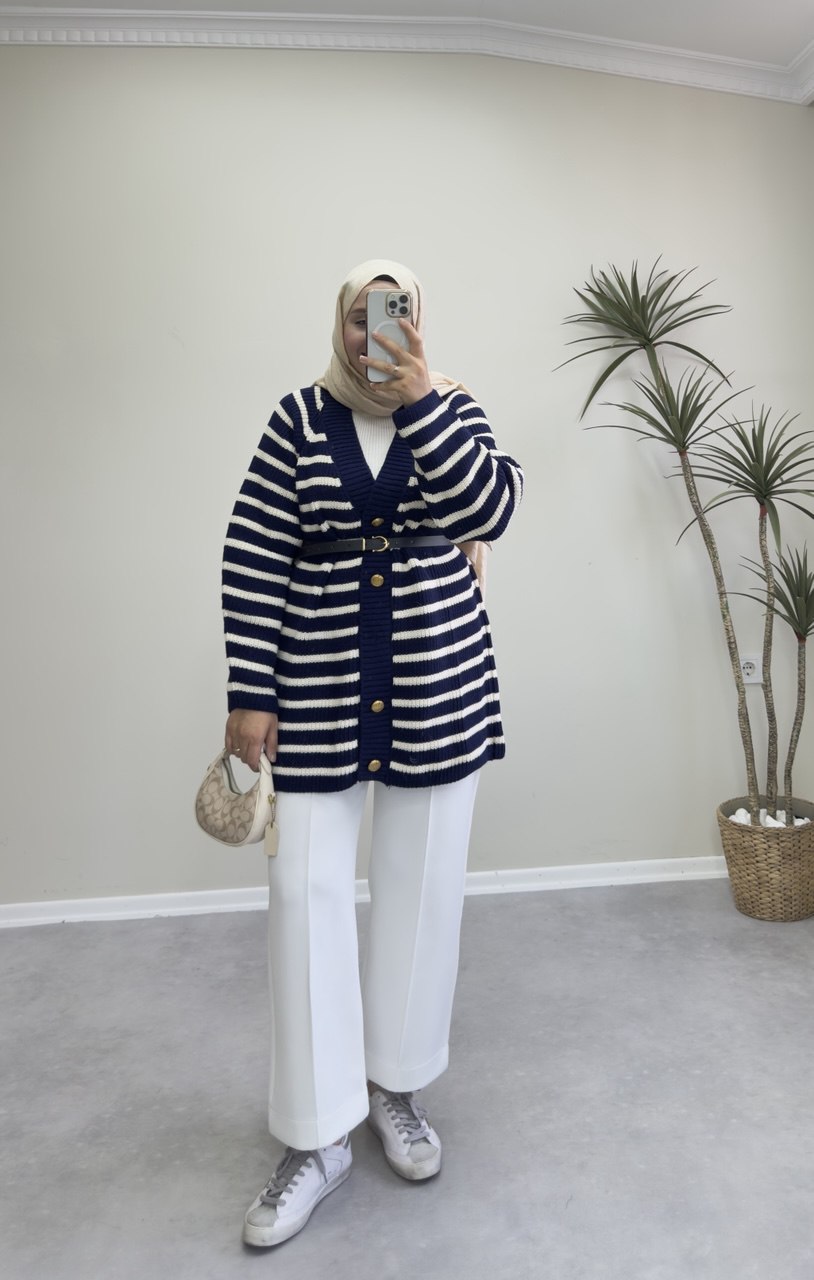 2639 - Çizgili Hırka - Lacivert