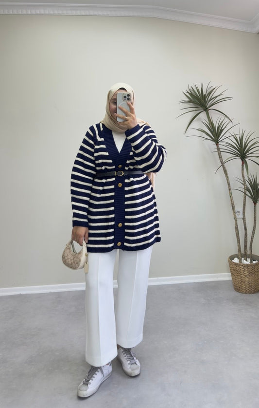 2639 - Çizgili Hırka - Lacivert