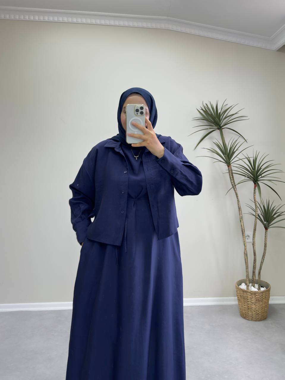 2158 - Gömlekli Jile Elbise - Lacivert