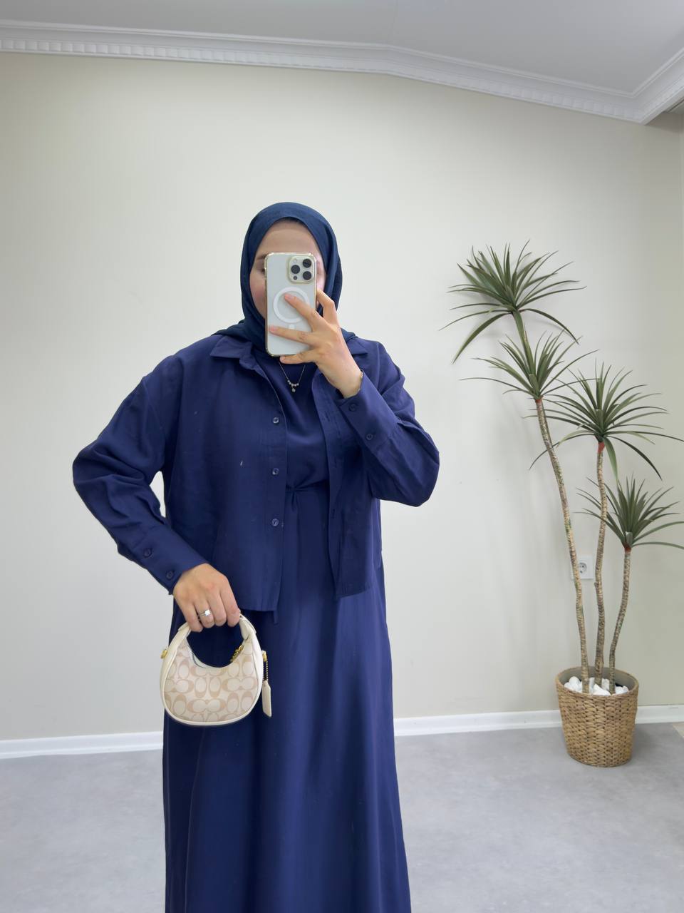 2158 - Gömlekli Jile Elbise - Lacivert