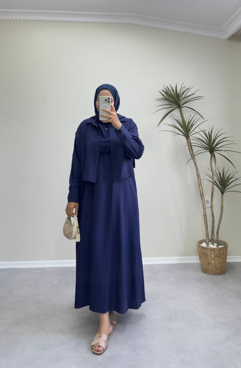 2158 - Gömlekli Jile Elbise - Lacivert