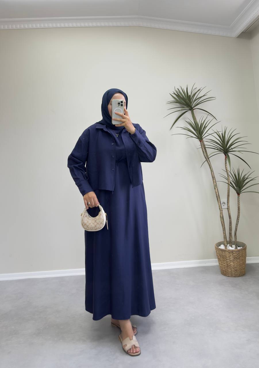 2158 - Gömlekli Jile Elbise - Lacivert